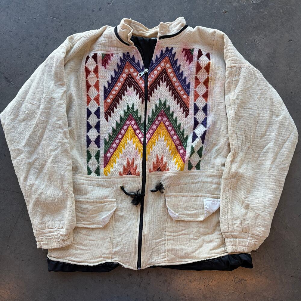 Vintage Y2k Tribal Embroidered Cotton Full Zip Longsleeve Sweatshirt Jacket XL